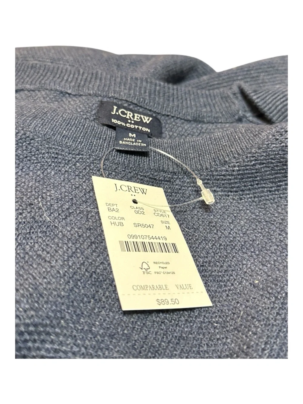 J.Crew Men’s 100% Cotton Dark Blue Crewneck Sweater Medium NWT